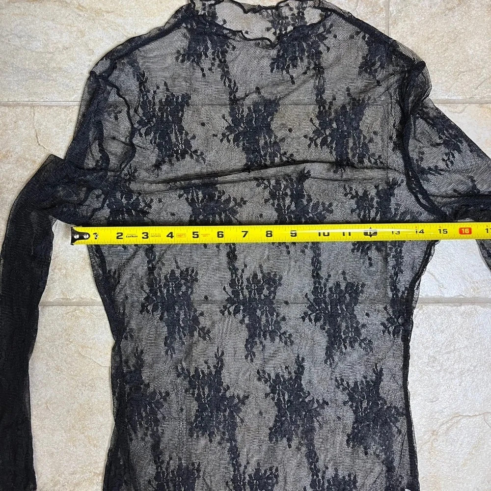 Sheer Mesh Floral Top Forest Fairy M Black Whimsigoth Lace Y2K Grunge Club Layer - Picture 4 of 9